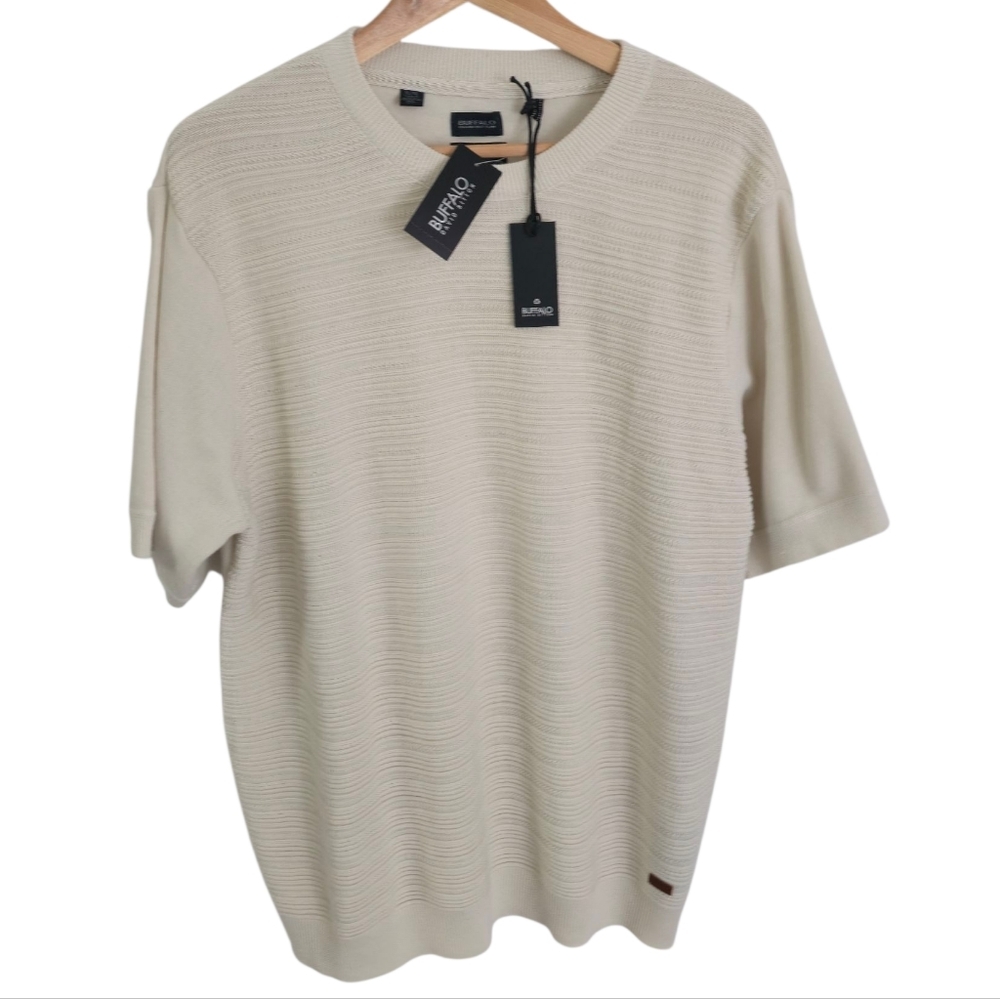 NWT Buffalo David Bitton Short Sleeve Crew Knit Shirt Taupe Size XL